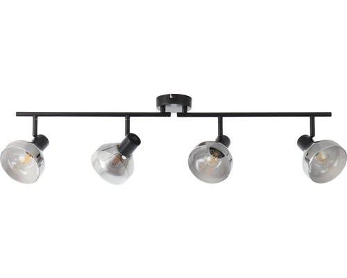 Plafondspot, 4-lichts, HxL 19,5x89 cm, matzwart/rookglas
