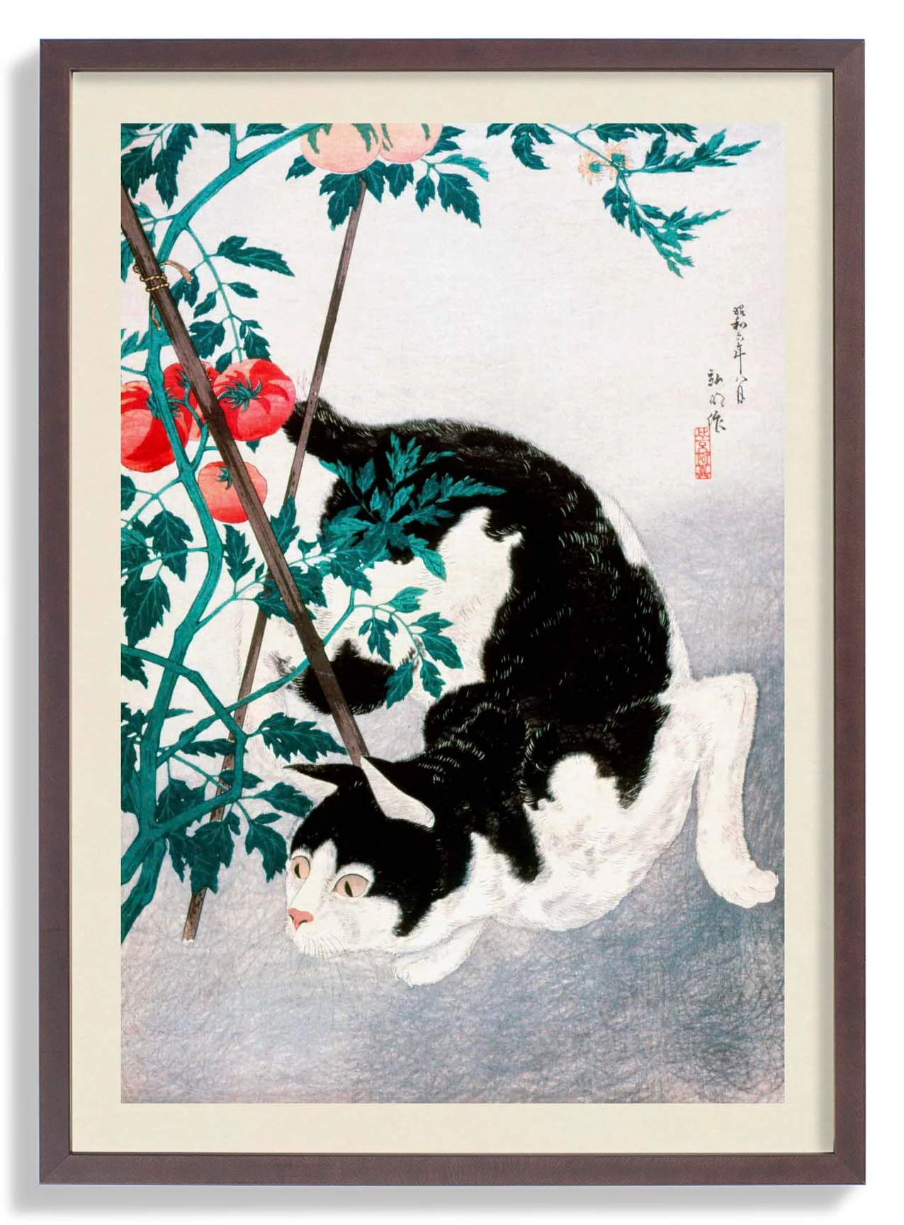 Katze mit Tomate von Takahashi Shōtei