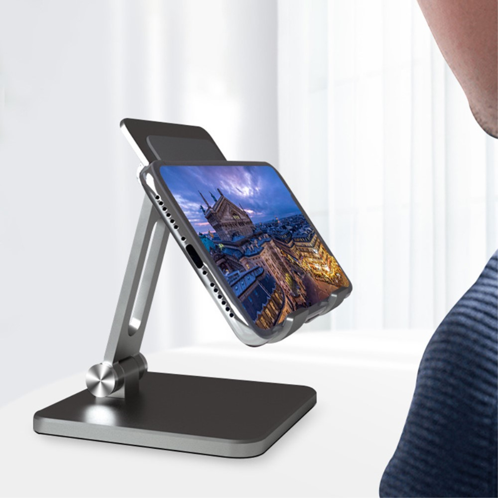 Desktop Aluminium Tisch Halterung mit einstellbarer Neigung für Handy / Smartphone / Tablet - Grau