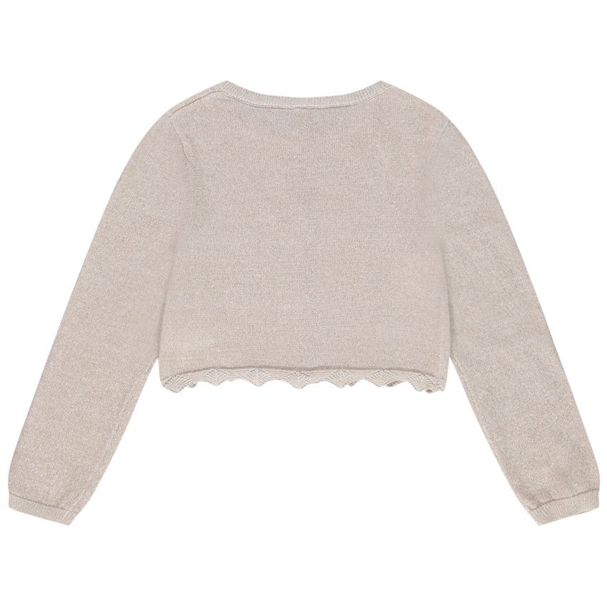 Gilet court en tricot avec base festonnée pour fille - Beige