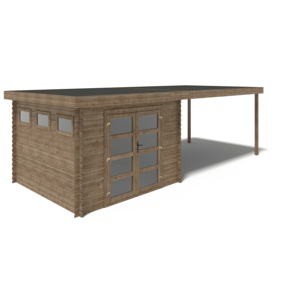Abri de jardin en bois - 21m2 - 3x3m - traité - ep. 28mm - couleur: marron