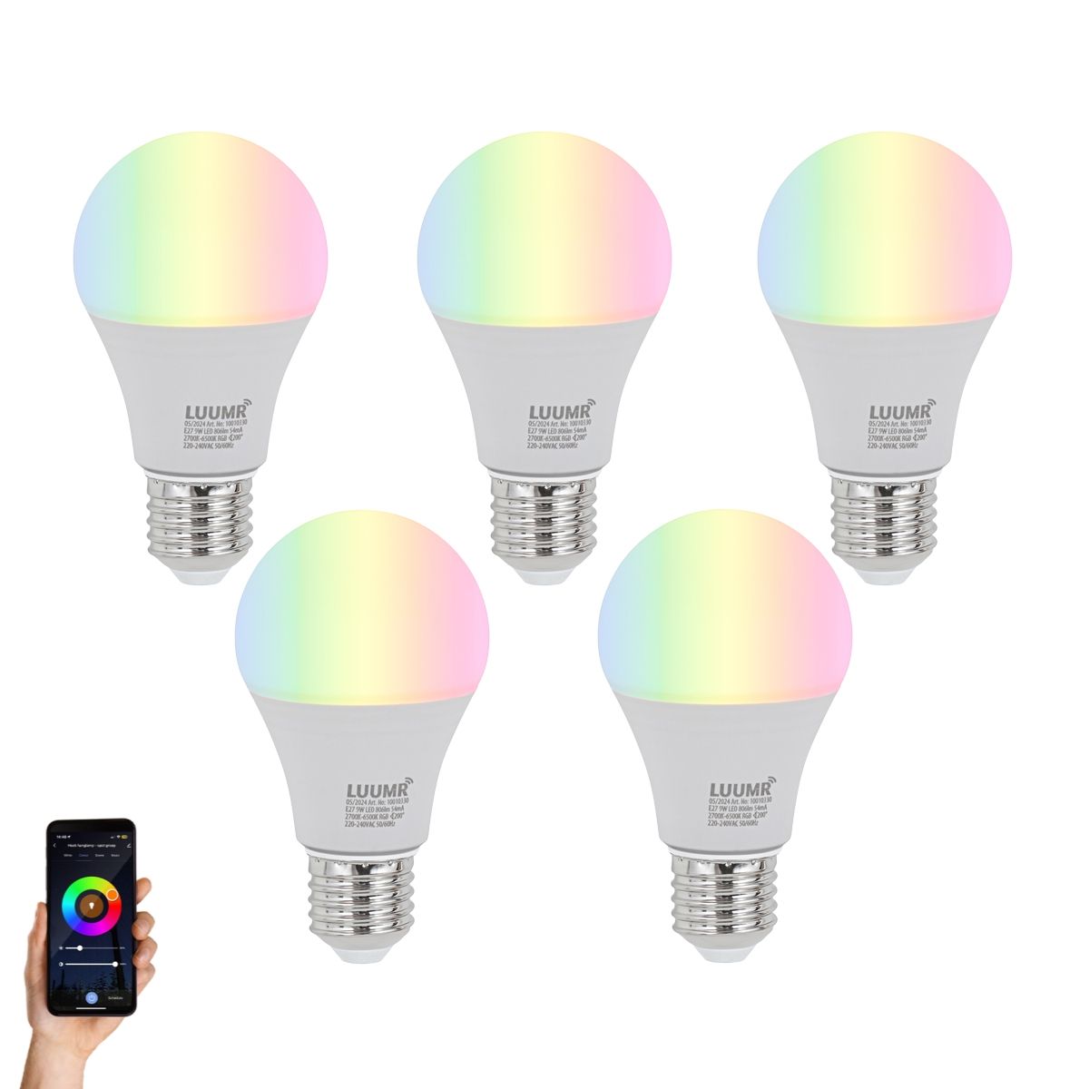 Set van 5 E27 dimbare LED lampen A60 opaal 9W 806 lm 2700-6500K