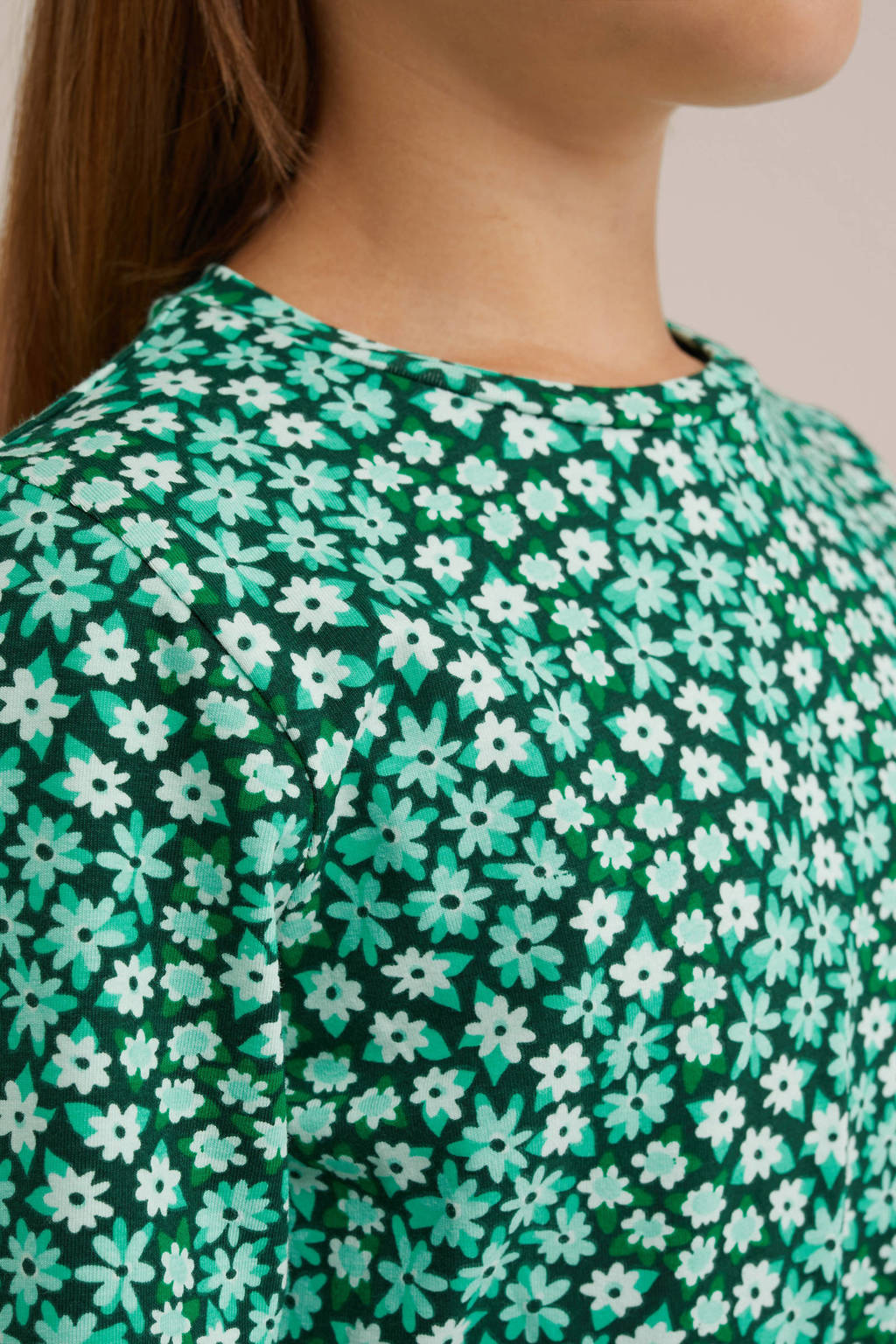 WE Fashion gebloemde jurk donkergroen/mintgroen/wit