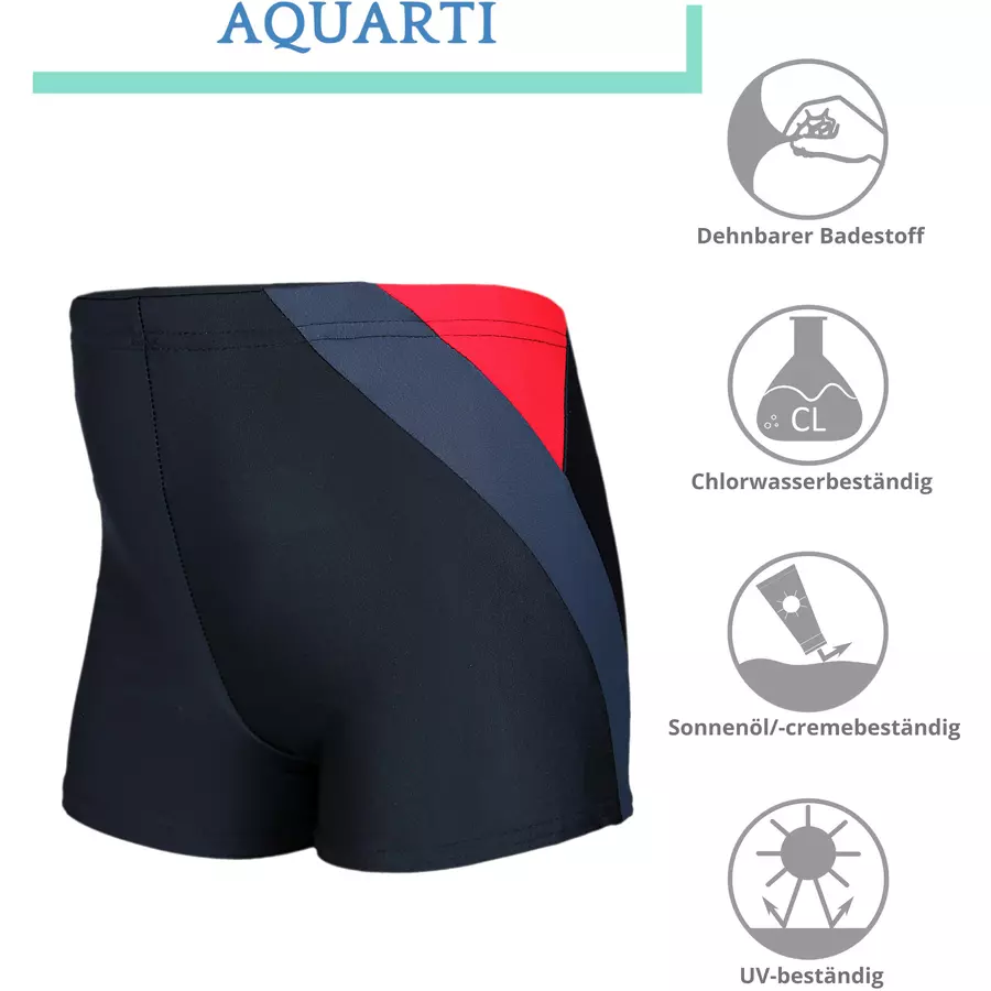 Aquarti Jungen Badehose Gestreift mit Motiven rotgrau