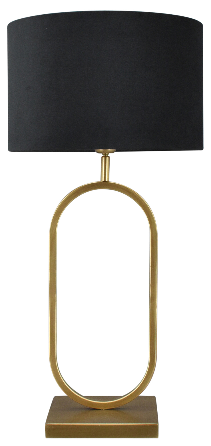 Tafellamp Rico groot brons + kap 35/35/22 Alice velours zwart ( gouden binnenkant )