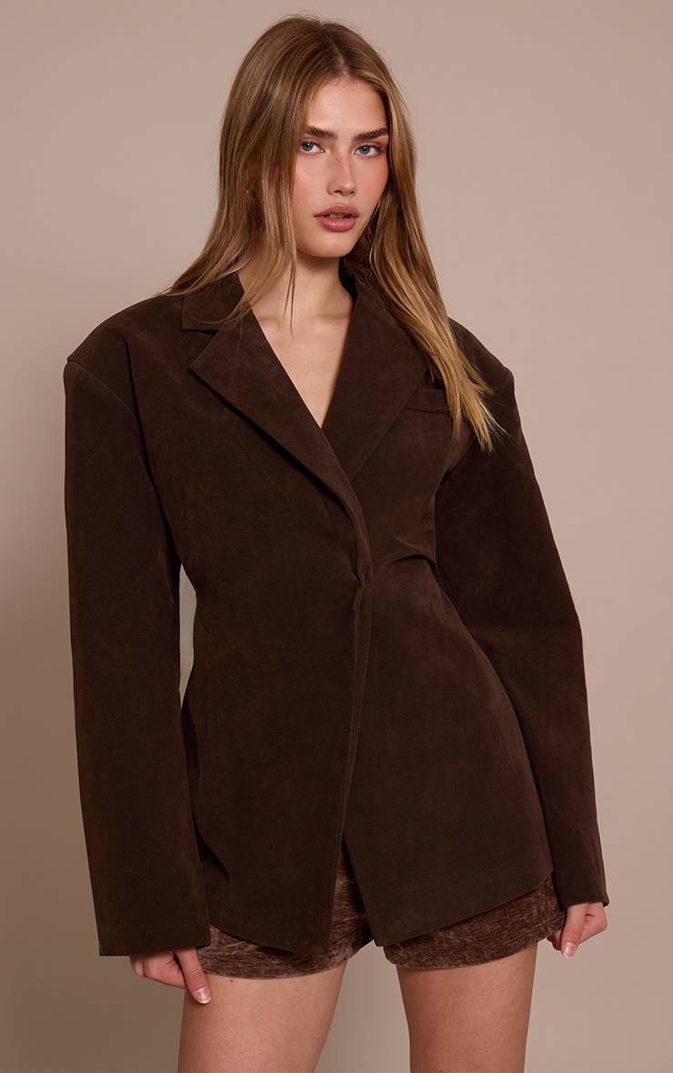 Chocolat Blazer En Synthétique Avec Taille Cintrée