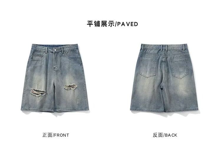 Yelmenor - Denim shorts met hoge taille en uitsparingen