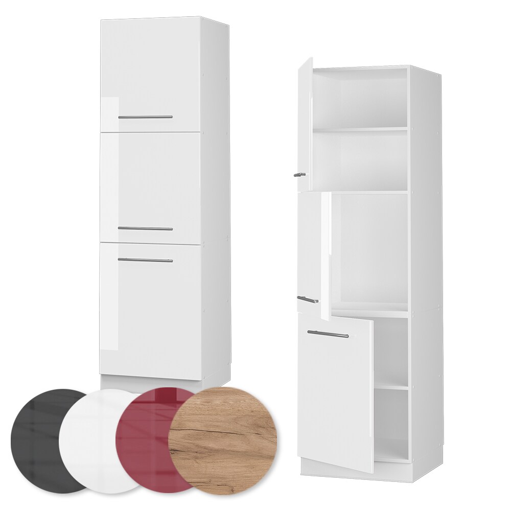Vicco Herdumbauschrank Küchenschrank Küchenmöbel Fame-Line Weiß 60 cm modern Hochglanz Küche Einbauküche Blende Herdschrank Hochschrank Küchenzeile Drehtür Einlegeboden