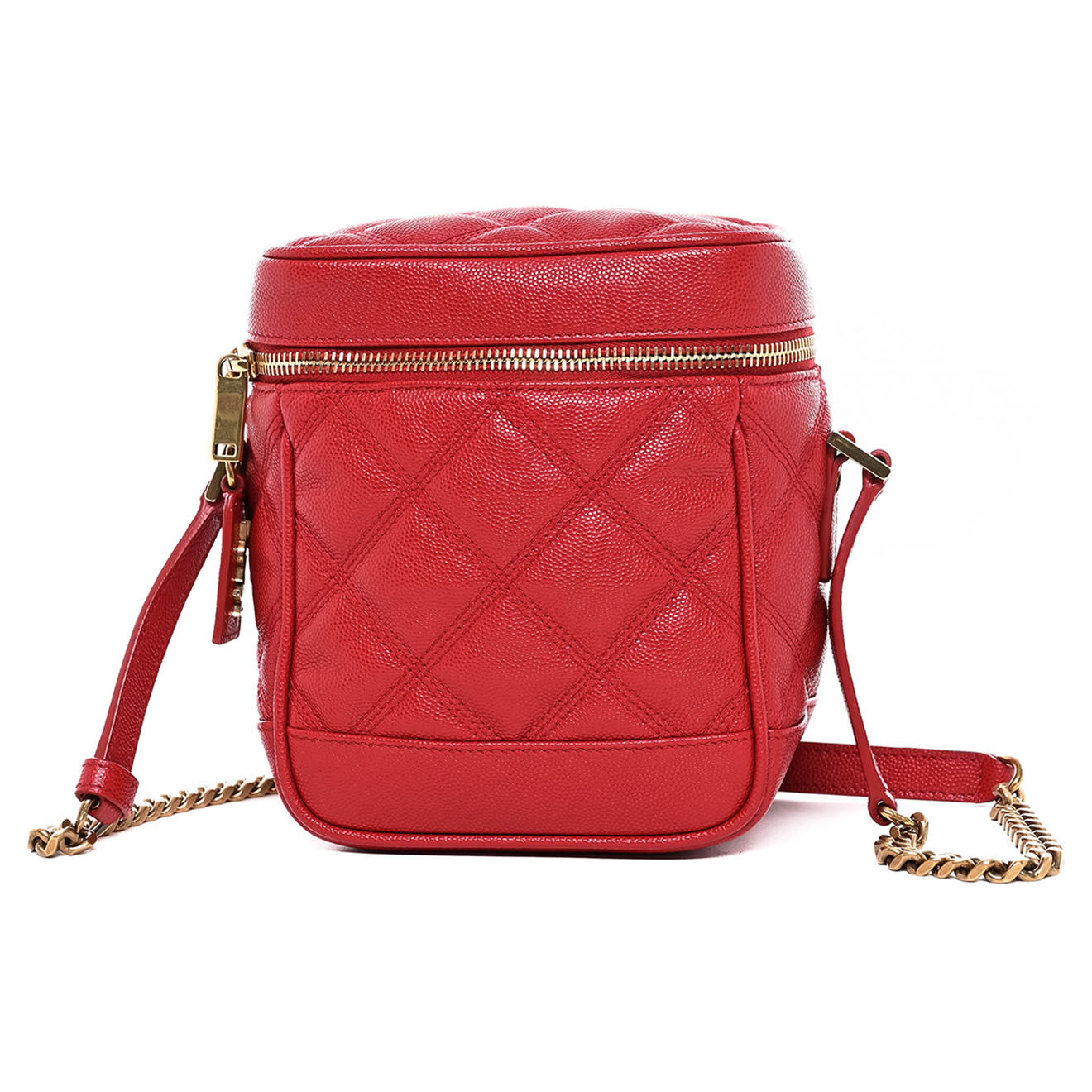 Saint Laurent Sac bandoulière Vanity en Cuir matelassé rouge - Très bon état - L.15 cm