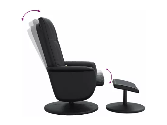 Fauteuil inclinable de massage avec repose-pied noir similicuir