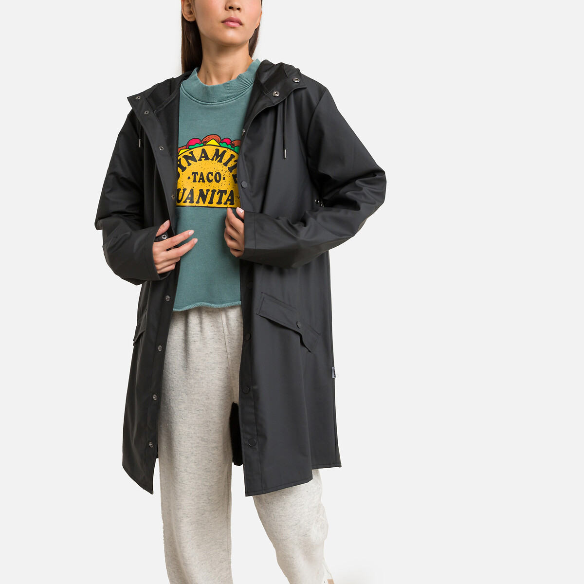 RAINS<br>Jaqueta impermeável unissex com capuz, Jaqueta Mi-Long