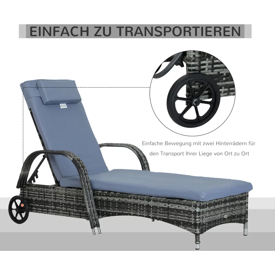 Outsunny Mobile Rattanliege für den Garten grau, blau
