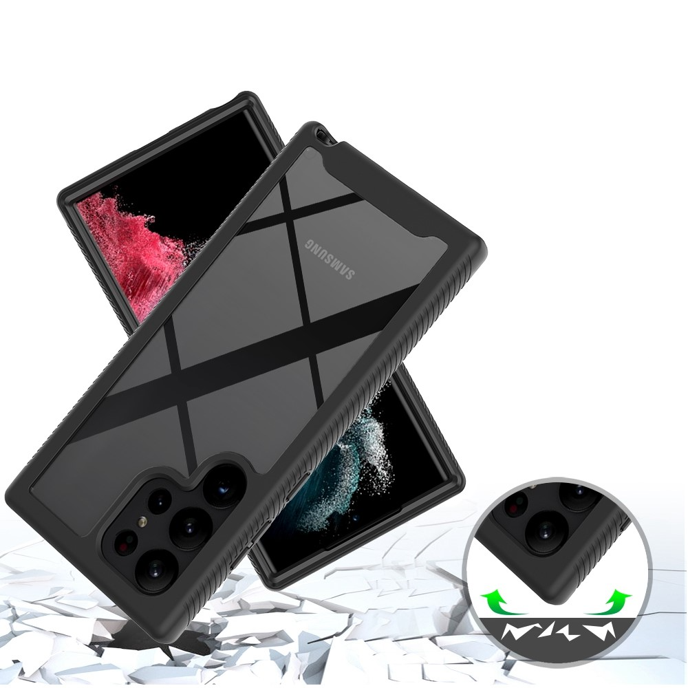 (2-tlg.) Samsung Galaxy S23 Ultra 5G Hybrid TPU Hülle mit PET-Schutzfolie - Schwarz / Transparent
