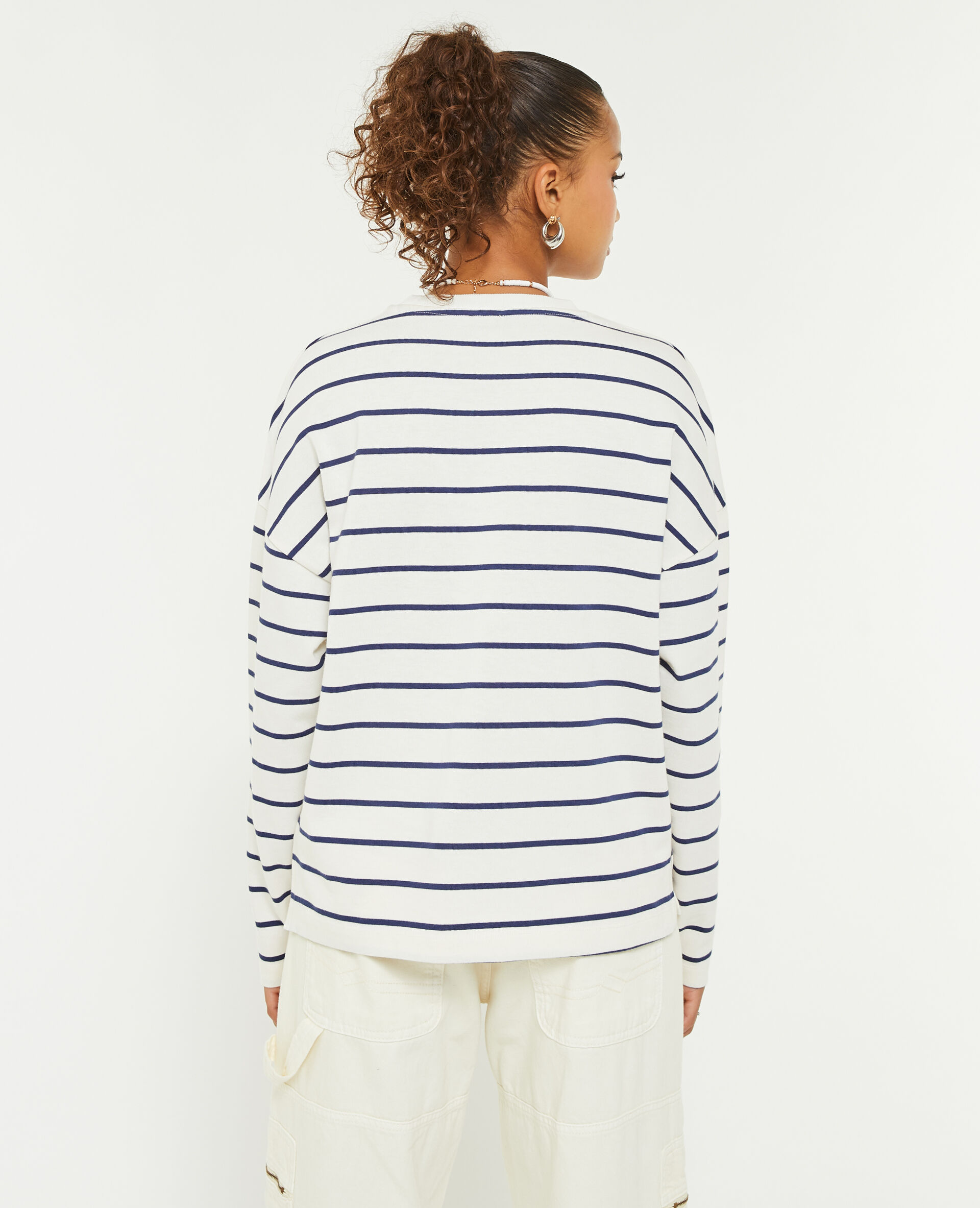 T-shirt marinière à manches longues - Blanc