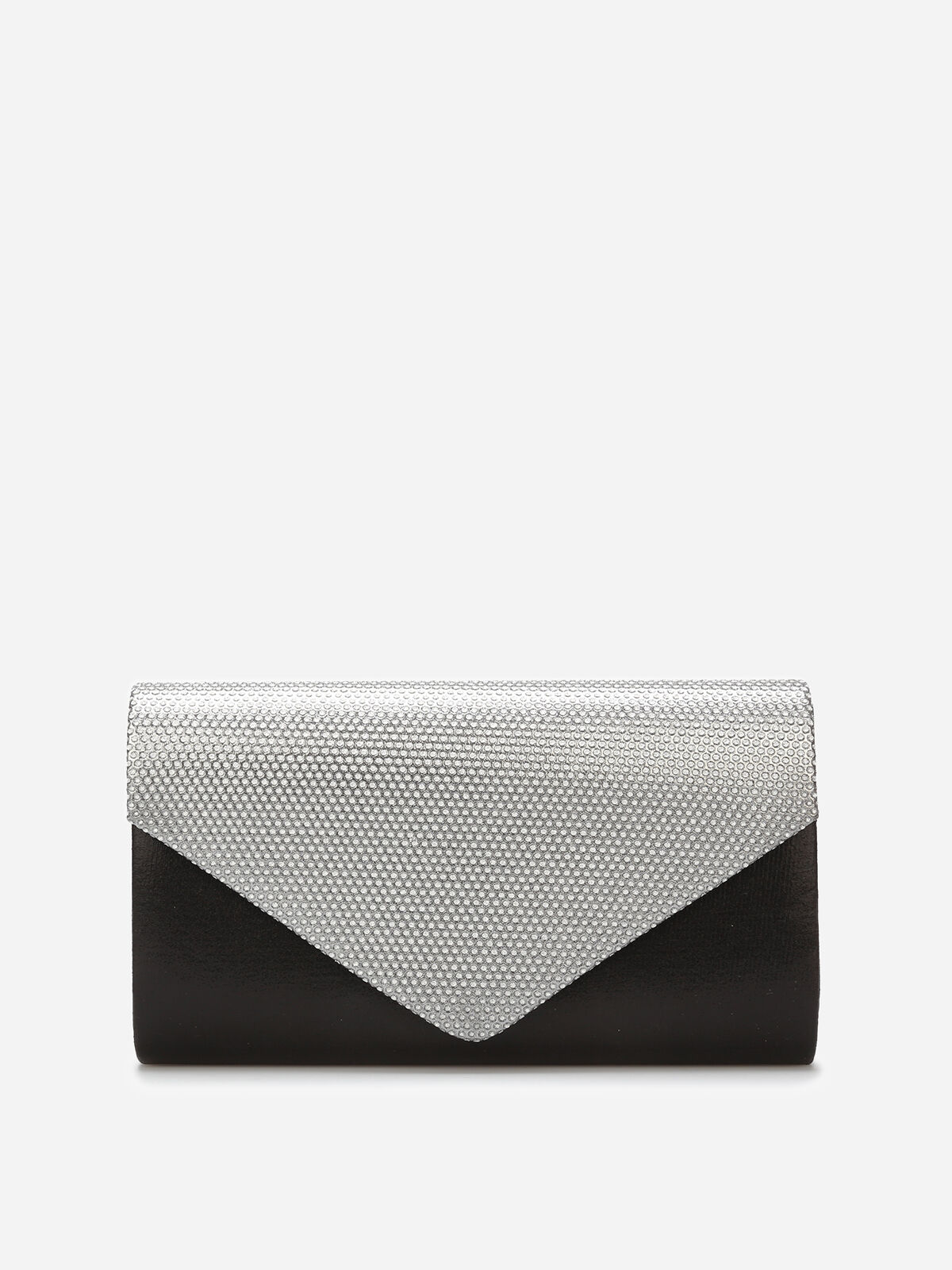 Pochette enveloppe satinée à strass- Noir