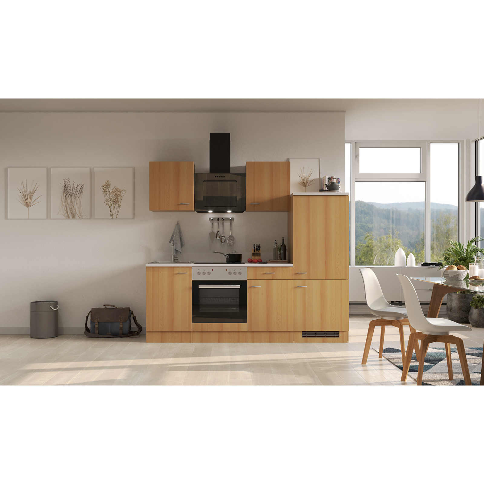 Küchenblock NANO - Buche - mit E-Geräten - 220 cm