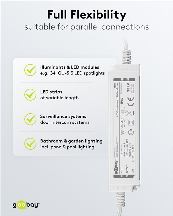 LED Trafo Transformator Netzteil 60W / 12V Outdoor Konstantspannungstrafo für LED Beleuchtung (74768) (IP67) - Weiss
