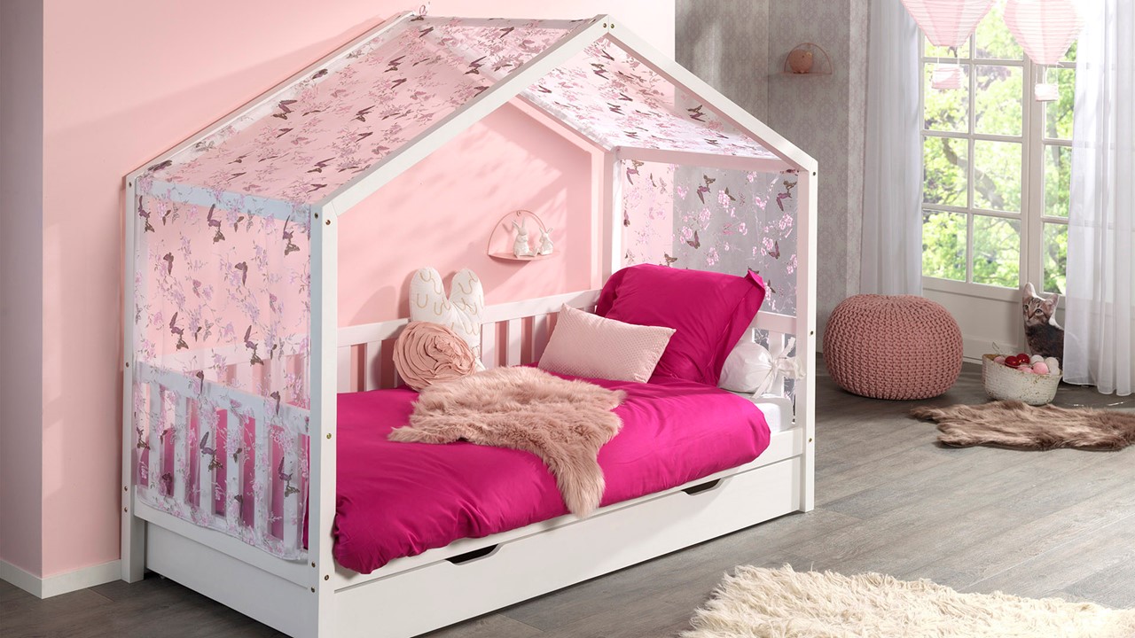 Huisbed Dallas met slaaplade en textielset white