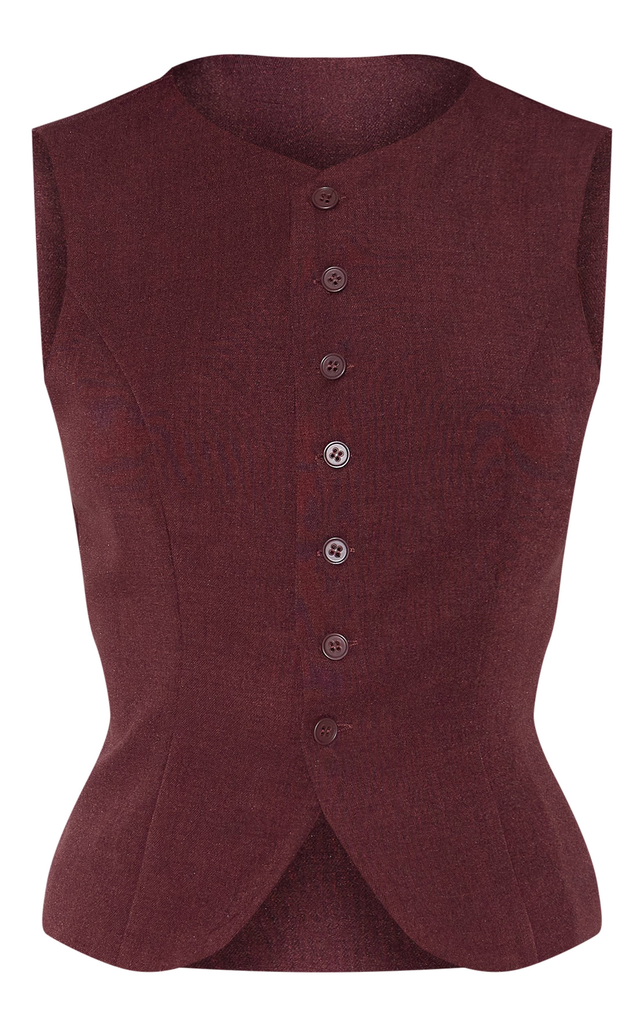 Rouge Vin Gilet Ajusté En Tissu Tissé