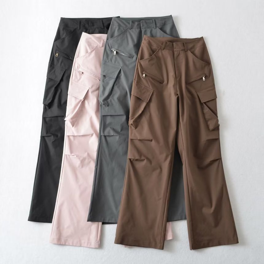 Osion - Hoge taille effen wijde cargobroek