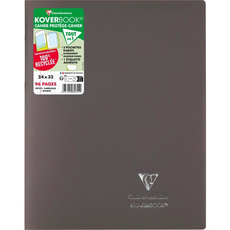 Cahier piqué Koverbook 24x32 cm 96 pages petits carreaux couverture polypropylène opaque 100% recyclé - Assortis