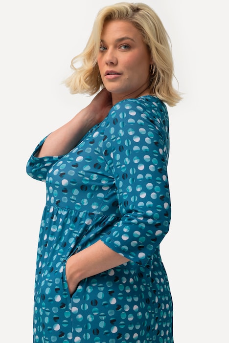 Jerseykleid, Punkte, A-Linie, Rundhals, 3/4-Arm