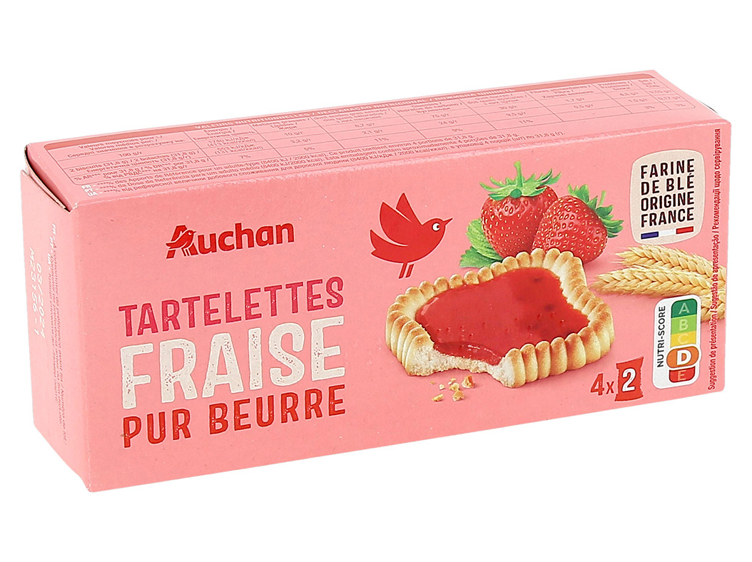 TARTELETTES AUCHAN QUADRADAS MORANGO 127G