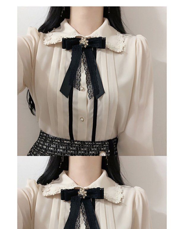 minaga - Blouse met lange mouwen en gestrikte hals