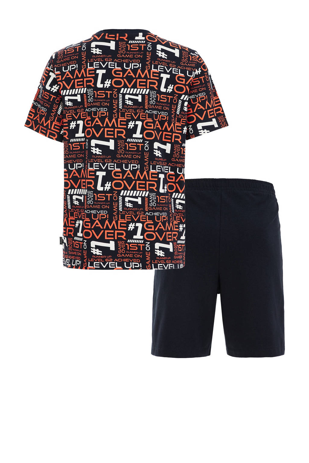 WE Fashion shortama met all over print donkerblauw/oranje