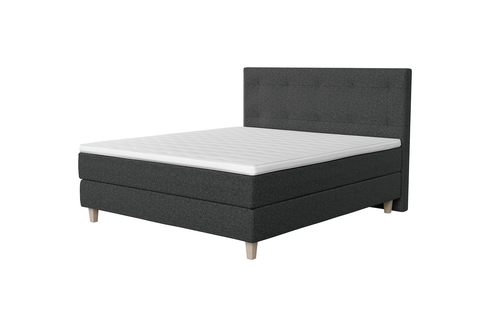 Carat  jubileum kontinentalseng 180x210 cm Tekstil 394 Antrasitt, ekstra fast/ekstra fast, seamless, Sleep III overmadrass og Kantet Konet 14 cm hvitvasket ben + støtteben, gavl selges separate
