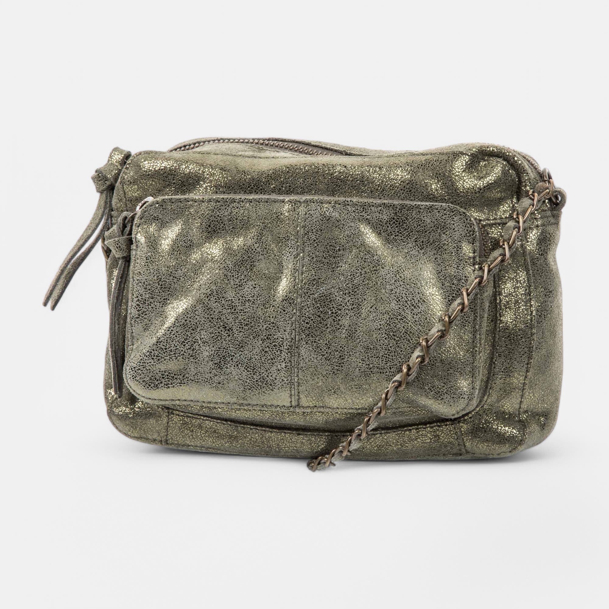 Sac bandoulière en cuir kaki