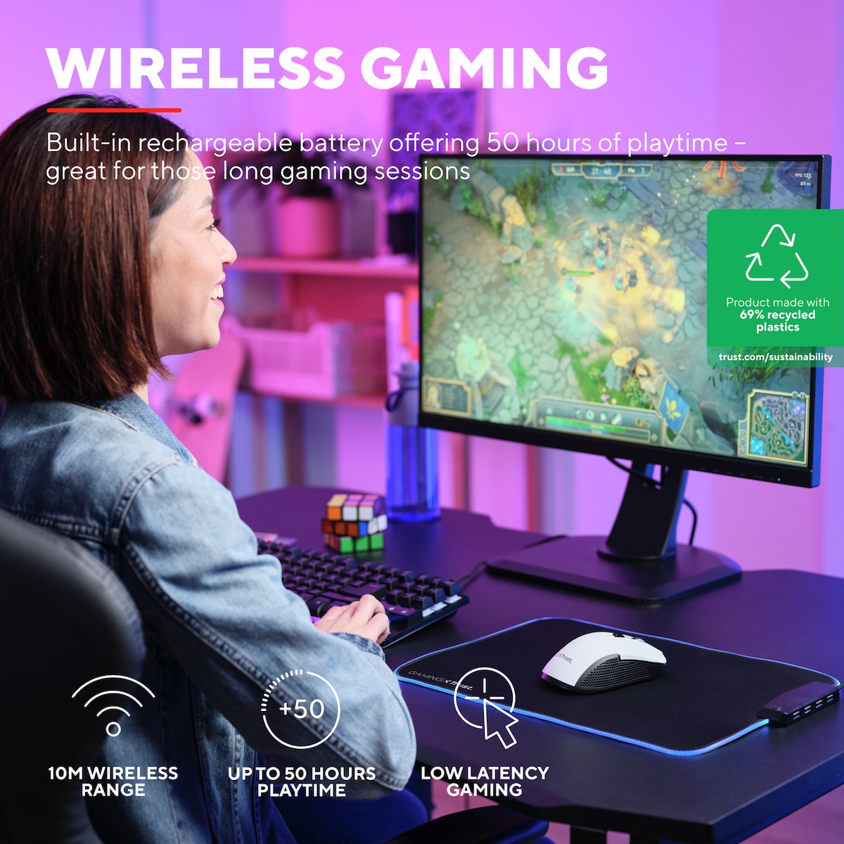 Trust GXT923 YBAR trådløs gamingmus (hvit)