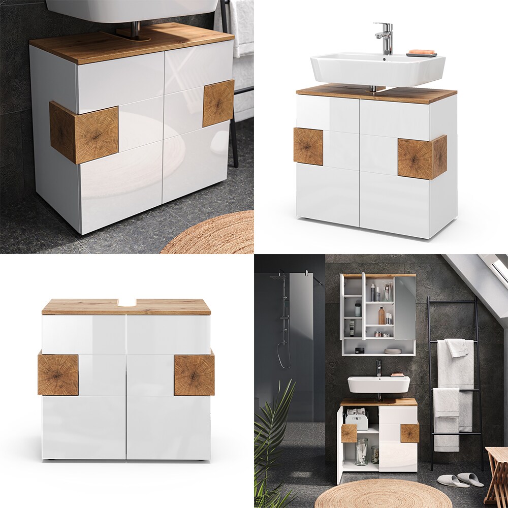 Vicco Waschtischunterschrank Waschbeckenunterschrank Eden Weiß Artisan modern 73x64 cm Badezimmer Schrank Badschrank Badkommode Badmöbel 2 Türen Hochglanz