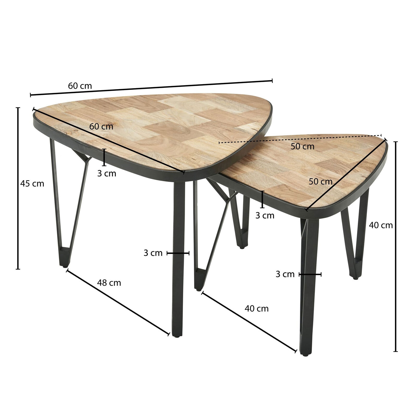 Couchtisch 2er Set Mango massiv/Schwarz