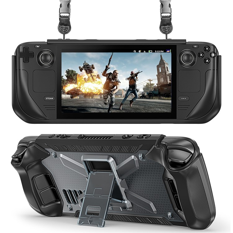 Steam Deck / OLED Silikon Case Schutzhülle Abdeckung mit Kickstand Halterung und Schultergurt - Schwarz