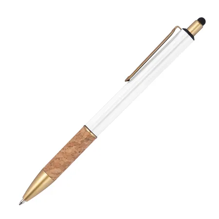 Macma Touchpen Metall-Kugelschreiber mit Korkgriffzone / Farbe: weiß