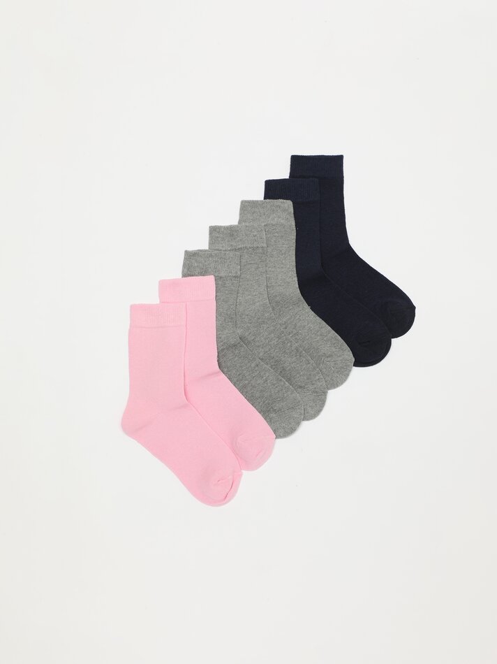 Pacote com 7 pares de meias compridas em cores básicas - tons de rosa