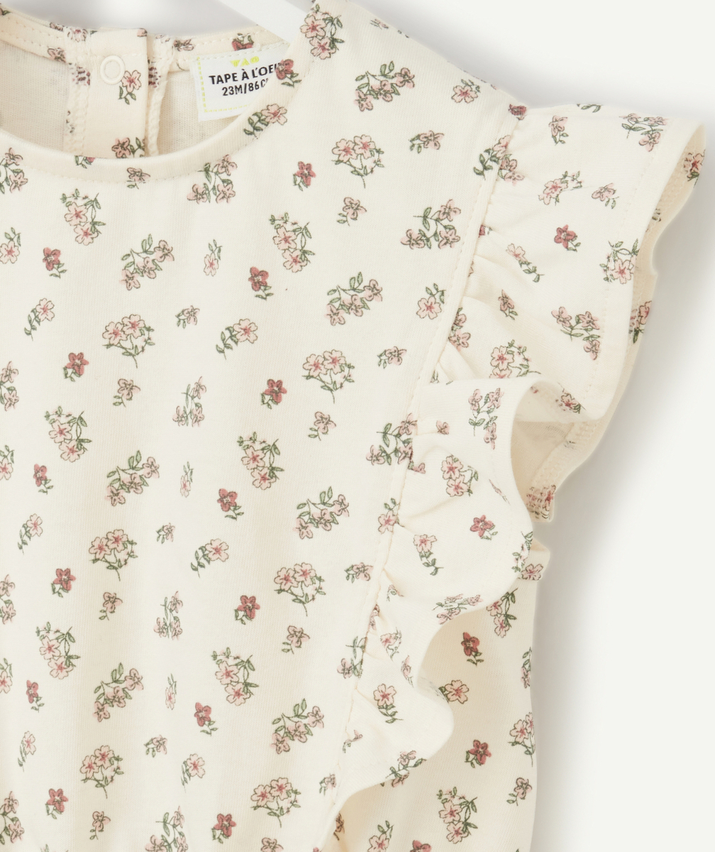 ROBE EN COTON ÉCRUE IMPRIMÉE FLEURIE ET VOLANTS BÉBÉ FILLE