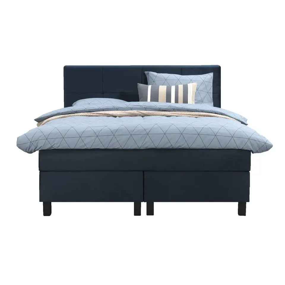 Boxspring Liv geblokt - blauw - 140x200 cm - vierkante poot