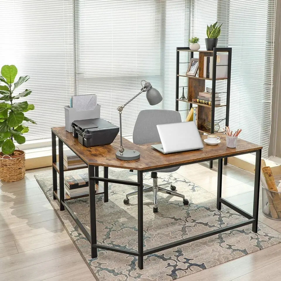 Hoekbureau Fabrice 138cm 2 legplanken - rustiek bruin/zwart