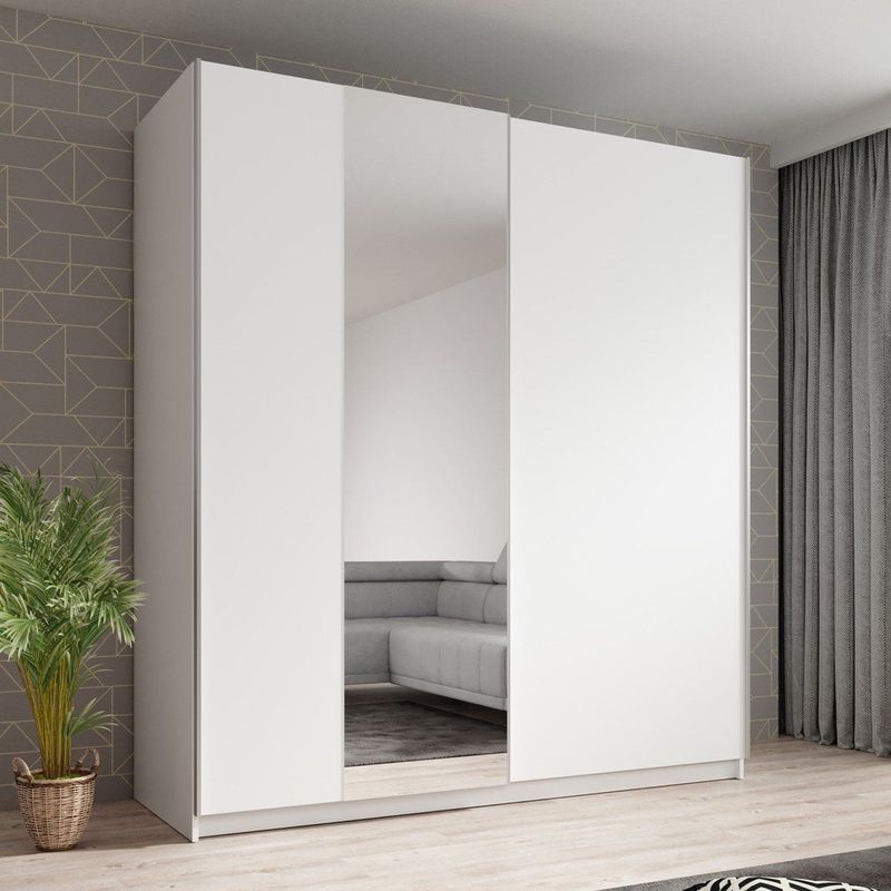 Meubella - Kledingkast Ganaro - Wit - 180 cm - Met spiegel