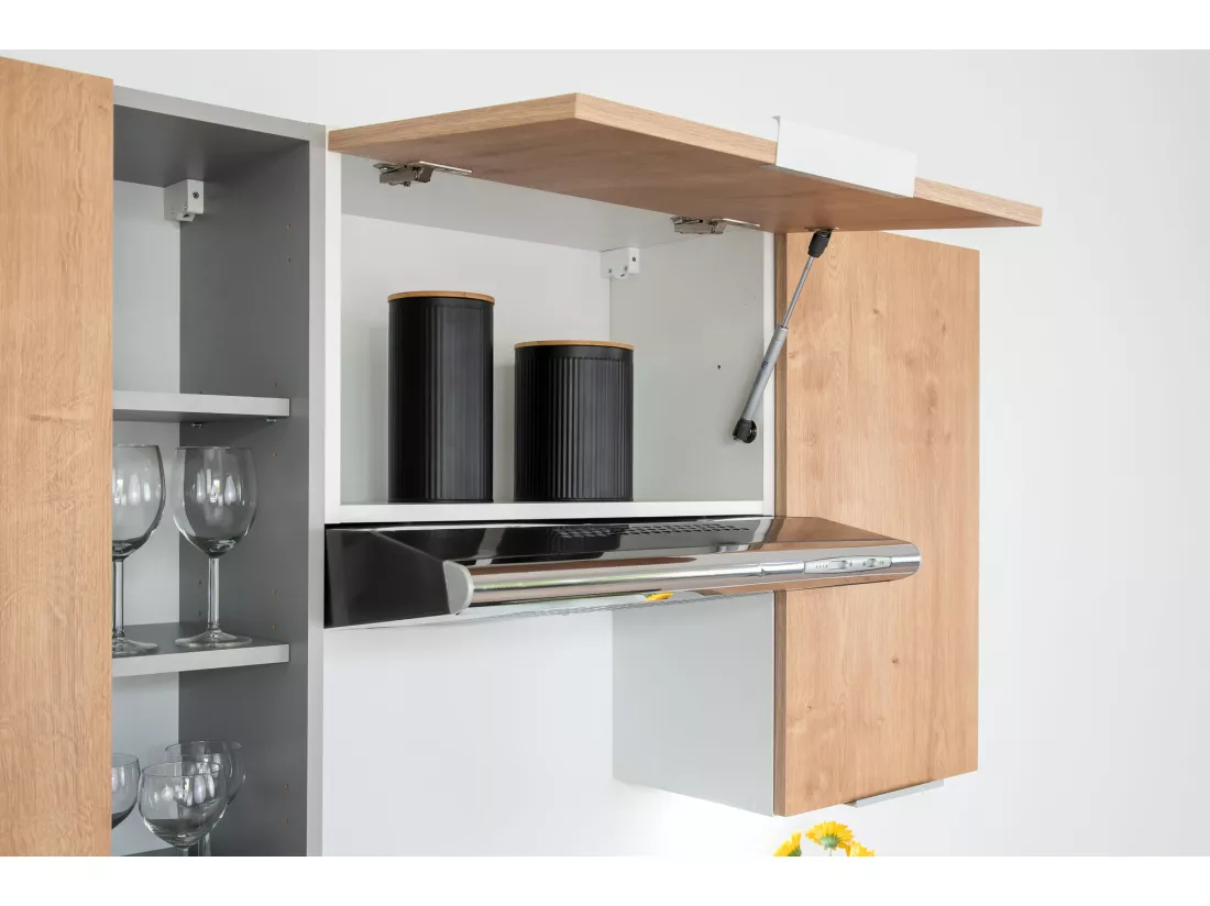 Cuisine complète Ela 7 éléments couleur chêne/gris clair - Longueur 240 cm