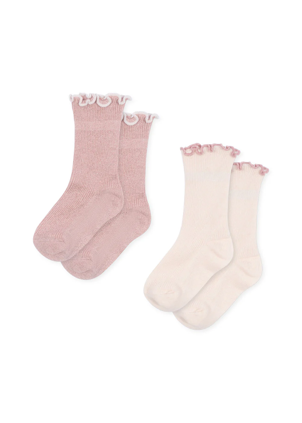 2 pak flæsestrømper - rose\/off white - 19-21