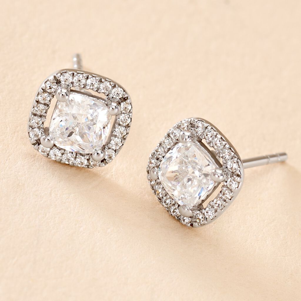 Boucles D'oreilles Puces Adrienne Or Blanc Oxyde De Zirconium