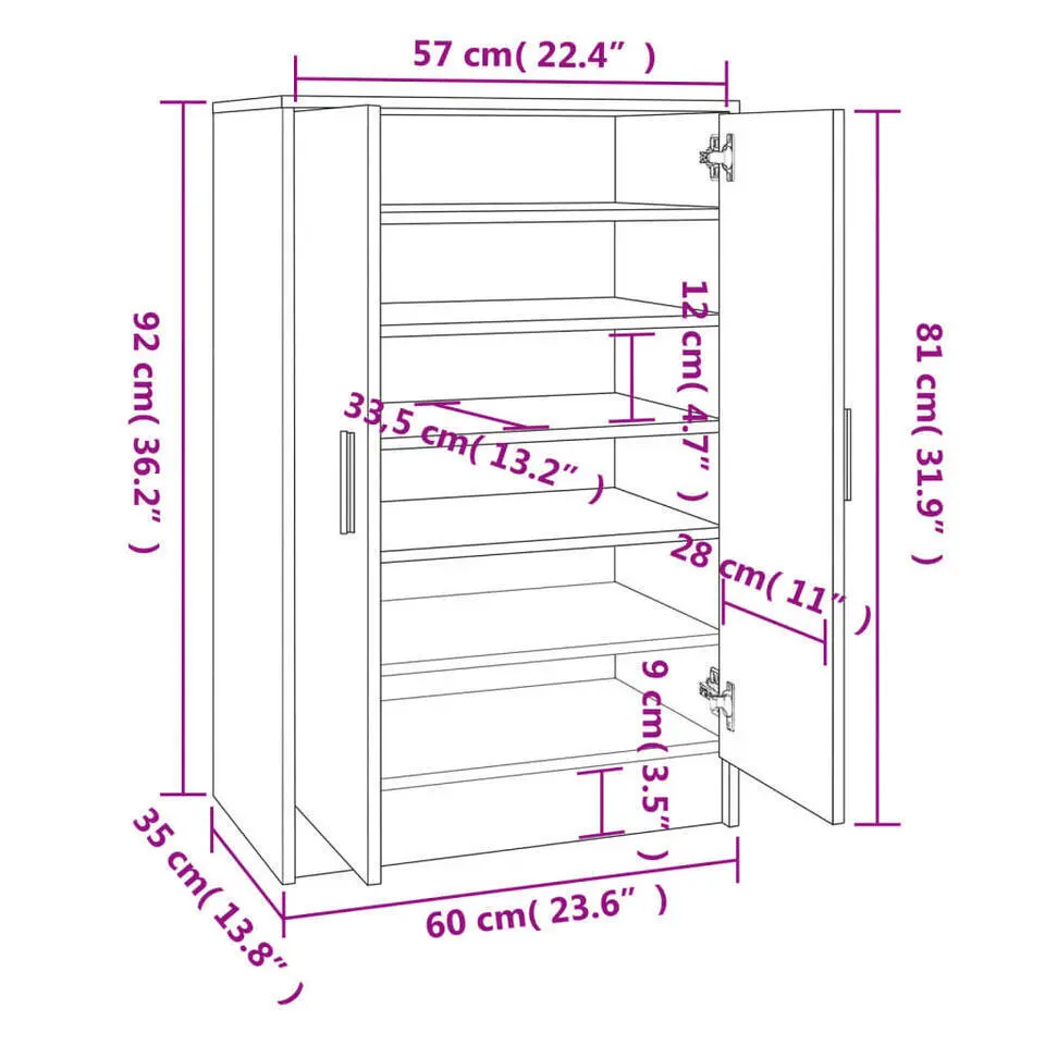 vidaXL - Schoenenkast - Grijs - Bewerkt hout - 60 x 35 x 92 cm