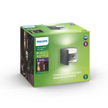 Philips wandlamp Grass antraciet met bewegingssensor