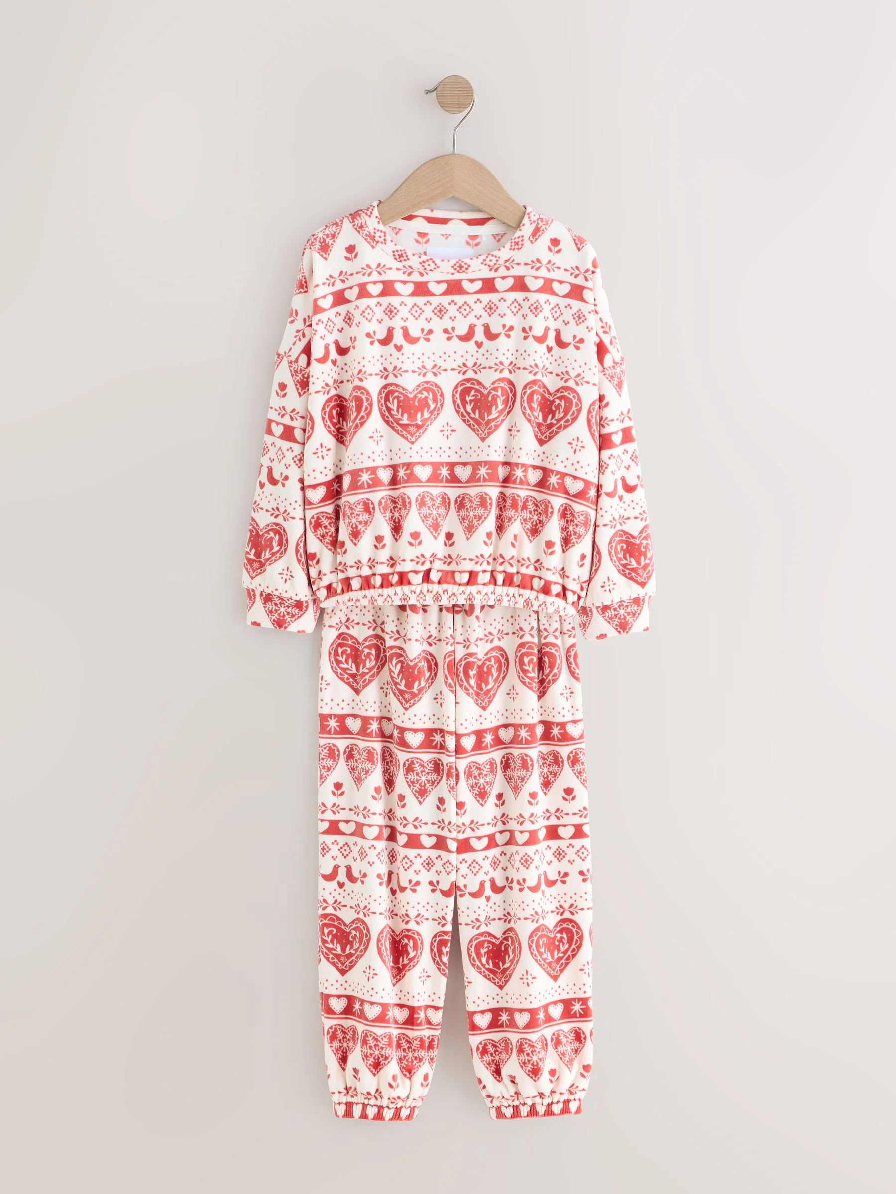 Rood/Ecru Fairisle - Kerst behaaglijke fleece pyjama (3-16jr)