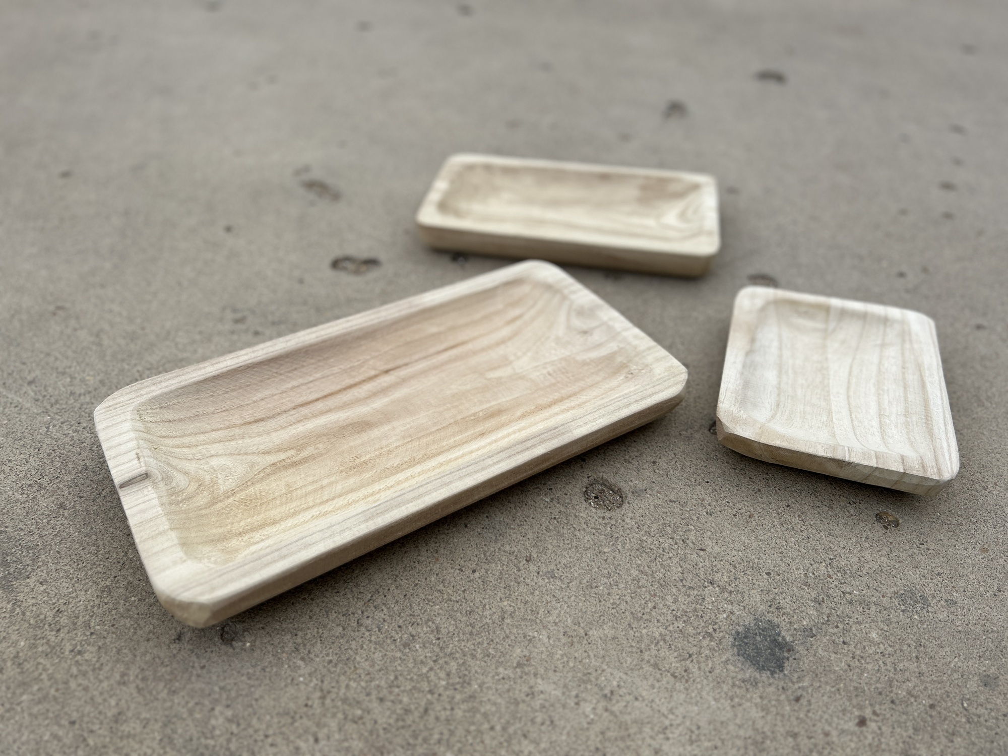 3er Set Tabletts aus Paulowniaholz, natur von fischer's lagerhaus