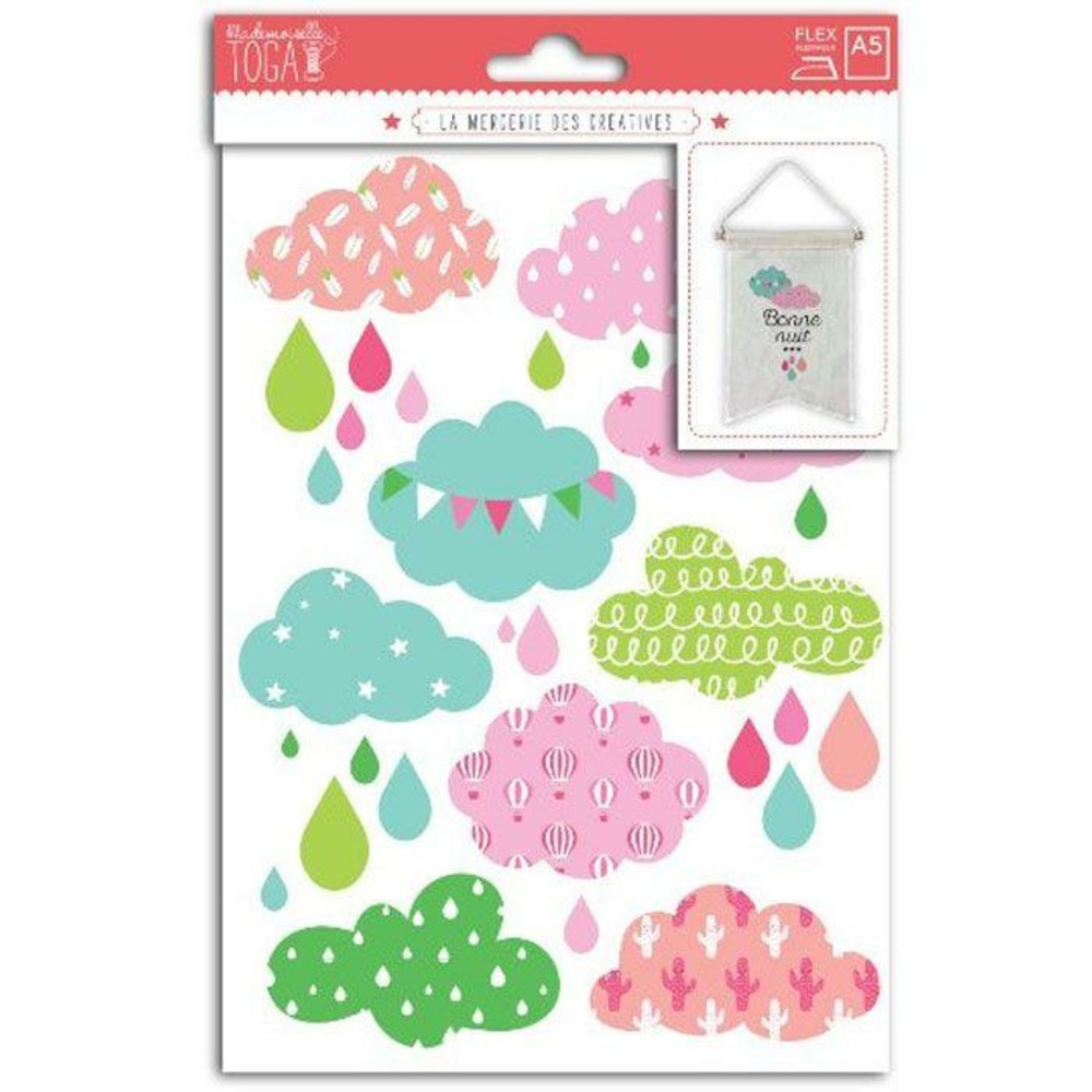 Textile thermocollant 15 x 21 cm - nuages fille