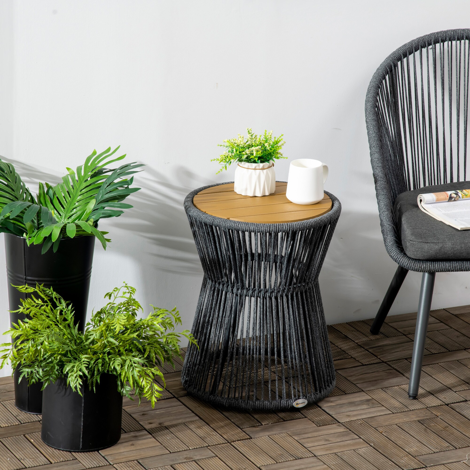 Outsunny Beistelltisch mit PE-Ratten grau 39L x 39B x 49H cm
